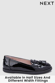 Black Patent Narrow Fit (E) School Leather Tassel Loafers (518306) | £32 - £41