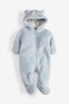 Blue Cosy Fleece Bear Baby Pramsuit (0mths-2yrs) (518428) | £19 - £21