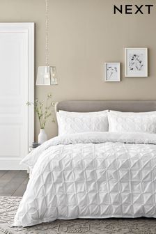 White All Over Pleated Duvet Cover And Pillowcase Set