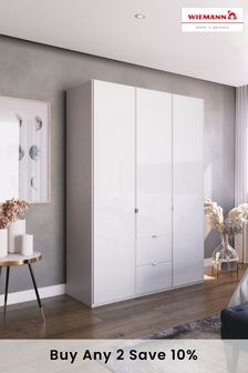 Wiemann Monroe White 1.5M Glass Hinged 3 Door Semi-fitted Wardrobe