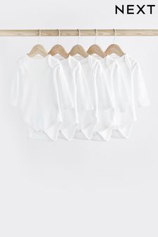 White White 5 Pack Essential Baby Long Sleeve Bodysuits (522046) | £10 - £12