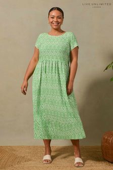 Live Unlimited Green Aztec Print Curve Short Sleeved Midi Dress (528080) | £55