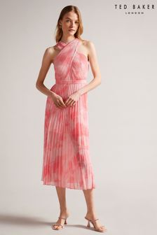Ted Baker Pink Mirelia Coral Cross Front Pleated Midi Dress (529124) | £225