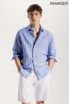 Mango Blue Regular-Fit Striped Linen Shirt (529291) | £50