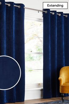 Navy Blue Soft Velour Eyelet Lined Curtains