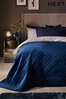 Navy Blue Hamilton Velvet Quilted Bedspread (532921) | £55 - £100