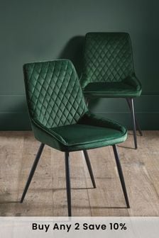 Set of 2 Opulent Velvet Bottle Green Hamilton Black Leg Dining Chairs (538642) | £260