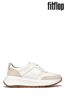 FitFlop White F-Mode Leather/Suede Flatform Trainers (539448) | £120