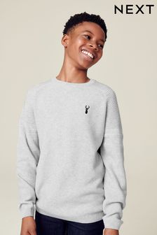 Grey With Stag Textured Crew Jumper (3-16yrs) (540764) | £13 - £18