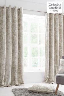 Catherine Lansfield Natural Crushed Velvet Eyelet Curtains