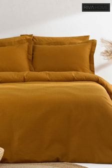 The Linen Yard Ginger Orange Waffle Textured Cotton Duvet Cover and Pillowcase Set