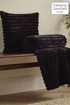 Catherine Lansfield Black Soft and Cosy Ribbed Faux Fur Cushion