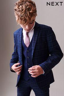 Navy Blue Skinny Fit Navy Blue Check Suit Jacket (12mths-16yrs) (546804) | £46 - £58