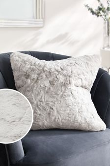 Silver Grey Faux Fur Textured Cushion