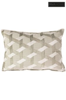 Riva Paoletti Ivory White/Taupe Beige Delano Geometric Polyester Filled Cushion