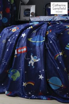 Catherine Lansfield Blue Teddy Lost In Space Cosy Fleece Throw