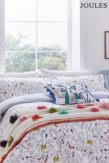 Joules White Linear Dogs Duvet Cover and Pillowcase Set