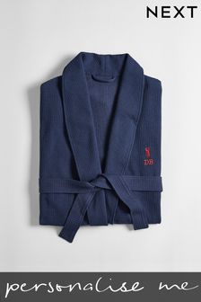 Navy Personalised Lightweight Waffle Dressing Gown (550858) | £35.50
