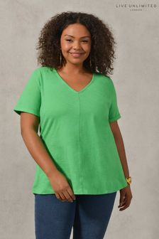 Live Unlimited Green Curve Cotton Textured V-Neck Short Sleeve T-Shirt (553688) | £35