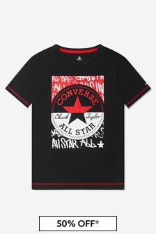 Converse Boys Cotton Short Sleeve T-Shirt in Black