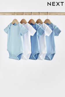 Blue/White Baby 5 Pack Short Sleeve Bodysuits (563773) | £11 - £15