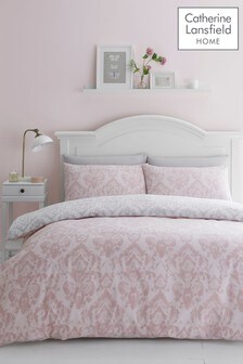 Catherine Lansfield Blush Pink Damask Duvet Cover and Pillowcase Set