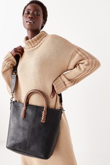 Black Plait Detail Strap Shopper Bag (564355) | £32