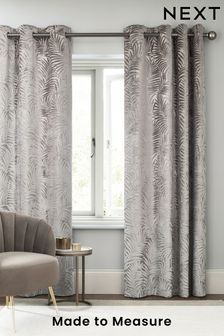 Warm Silver Palm Velvet Made to Measure Curtains