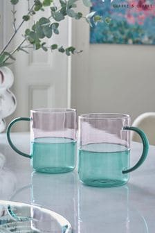 Clarke & Clarke Set of 2 Blush Pink/Emerald Green Nuvola 2 Tone Glass Mugs