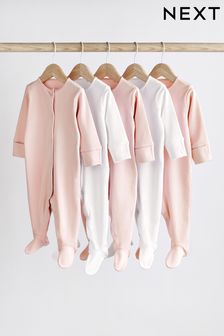 Pink/White 5 Pack Essentials Sleepsuits (0-2yrs) (581066) | £18 - £20