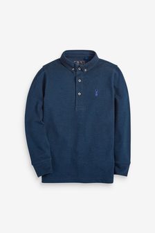 Navy Long Sleeve Pique Polo Shirt (3-16yrs) (581620) | £9 - £15