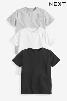 Black/White/Grey 3 Pack Short Sleeve T-Shirts (3-16yrs) (581734) | £12 - £17