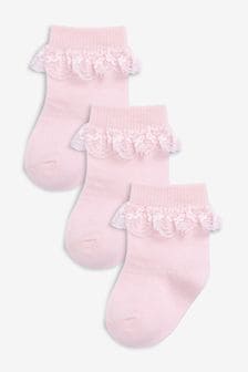 3 Pack Lace Trim Baby Socks (0mths-2yrs)