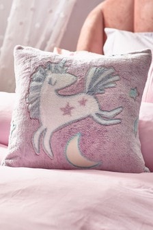 Lilac Purple Glow In The Dark Supersoft Fleece Unicorn Cushion