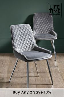 Set of 2 Opulent Velvet Steel Grey Hamilton Chrome Leg Dining Chairs (587384) | £260