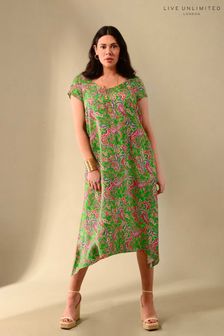 Live Unlimited Curve Green Paisley Print Cap Sleeve Midi Dress (588199) | £69