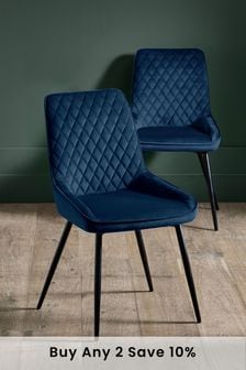 Set of 2 Opulent Velvet Navy Blue Hamilton Black Leg Dining Chairs (590086) | £260