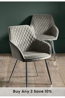Set of 2 Opulent Velvet Steel Grey Hamilton Arm Chrome Leg Dining Chairs (590404) | £310