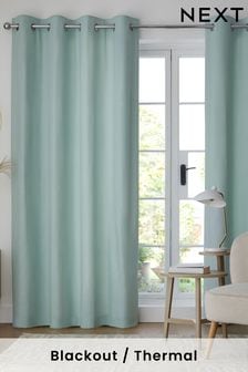 Duck Egg Blue/Green Cotton Eyelet Blackout/Thermal Curtains (590527) | £40 - £95