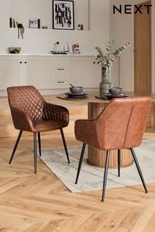 Set of 2 Faux Leather Tan Brown Hamilton Arm Black Leg Dining Chairs
