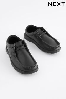 Lambretta Boys Kids Black Genuine Leather Twin Touch Fasten School Shoes UK 10-2 