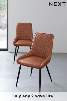 Set of 2 Faux Leather Tan Brown Hamilton Black Leg Dining Chairs (592994) | £260