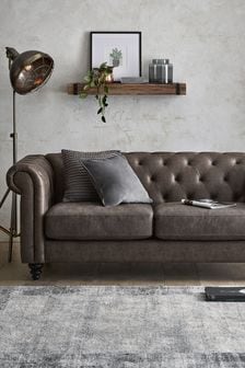 Monza Faux Leather Charcoal Brown Alpha Black Leg Large Sofa (598009) | £885