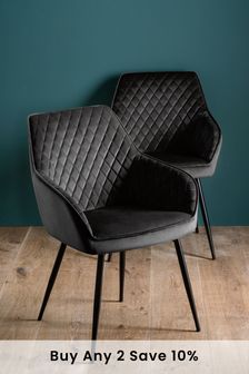 Set of 2 Opulent Velvet Black Hamilton Arm Black Leg Dining Chairs (598046) | £310