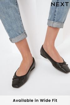 Black Forever Comfort® Leather Square Toe Ballerina Forever Comfort Shoes (598175) | £34