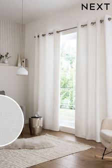 White Heavyweight Chenille Eyelet Lined Curtains