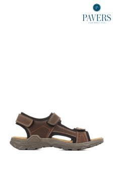 Pavers Brown Adjustable Leather Walking Sandals