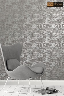 Fine Décor Silver Loft Brick Wallpaper