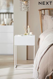 White Sloane Glass 1 Drawer Bedside Table (602168) | £199