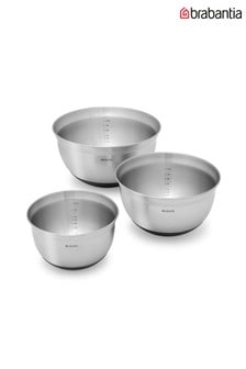 Brabantia Set of 3 Matt Steel/Black Stainless Steel Mixing Bowls